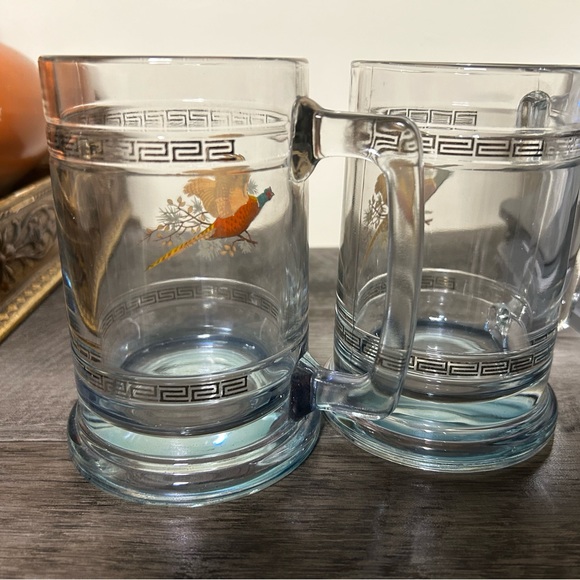 Set of two Vintage Princess House Steins-Pheasant Mugs with Gold Greek Key Trim. - Picture 3 of 3